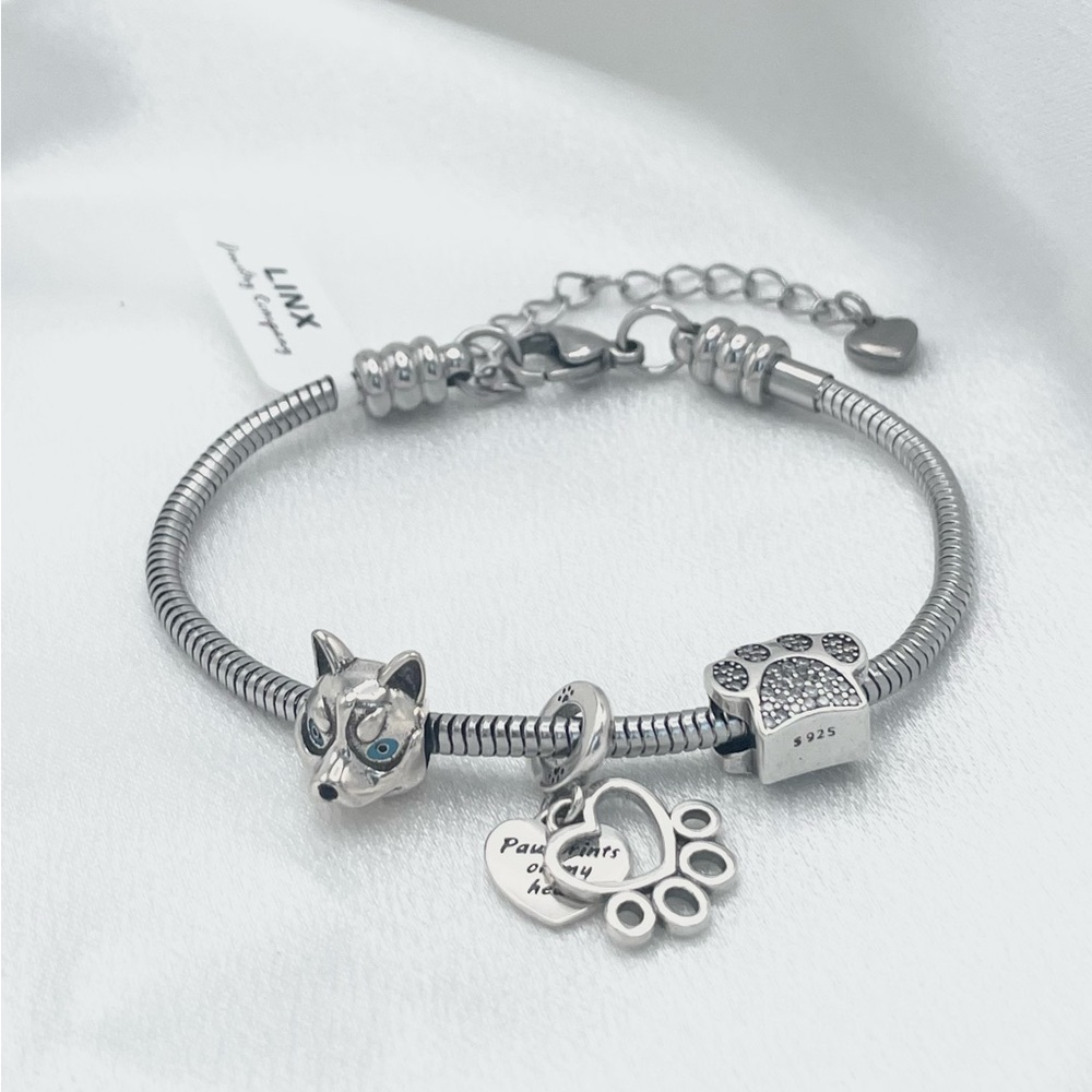 Linx Stainless Steel charm bracelet with extender Husky Dog Themed Charms